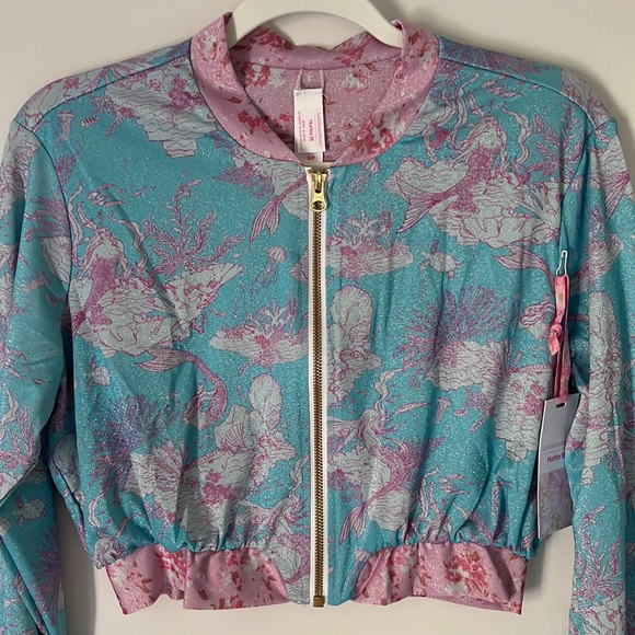 LoveShackFancy x Hurley Under The Sea Cropped Mesh Bomber Jacket Cover Up - Picture 3 of 16